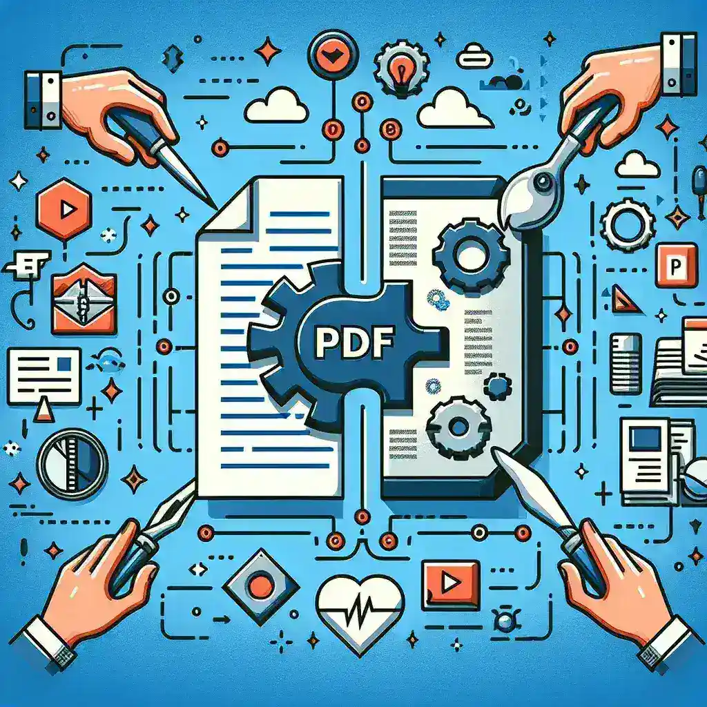 "Software de programas para dividir y unir archivos PDF, mostrando herramientas populares y sus características destacadas en una computadora portátil."