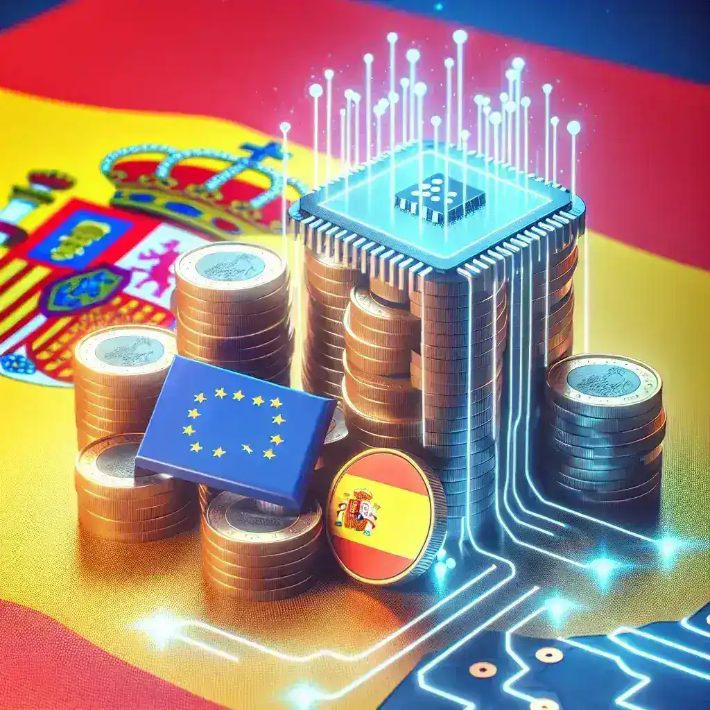 "Infographic illustrating Spain's allocation of €12 billion in EU funds to boost domestic semiconductor industry, highlighting key investments and initiatives."