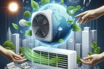 "Energy-efficient cooling system that consumes five times less energy than traditional air conditioning, showcasing a sleek design without gas or external installation requirements."