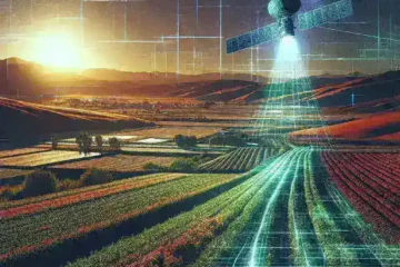 "Satellite imagery showcasing agricultural fields in Spain, highlighting advancements in digitalization for farming and precision agriculture."