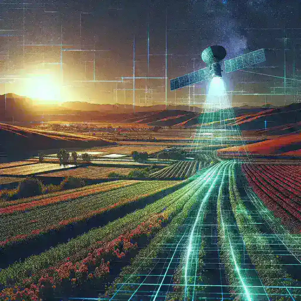"Satellite imagery showcasing agricultural fields in Spain, highlighting advancements in digitalization for farming and precision agriculture."