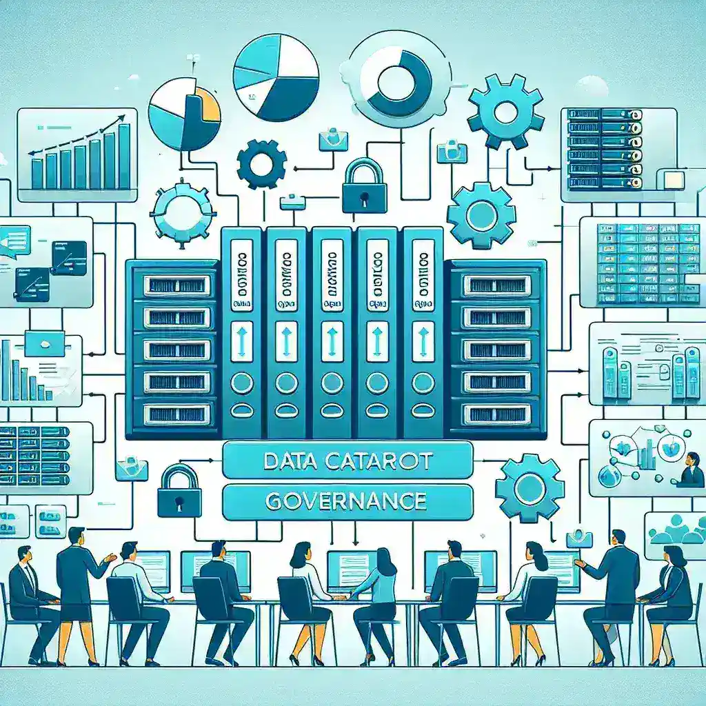 "Infografía sobre herramientas de gobernanza de catálogos de datos, destacando estrategias clave para la gestión empresarial efectiva, en el contexto de la guía completa sobre gobernanza de datos."