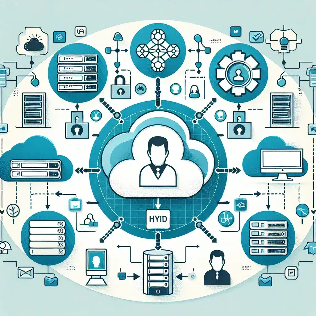 "Infografía de plataformas para la gestión de identidades en entornos híbridos, destacando herramientas y mejores prácticas para empresas modernas."